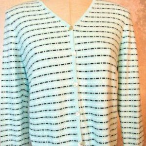 ALEXANDRA BARTLET Button Dwn Sweater M Aqua Stripe